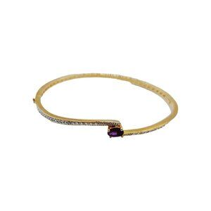 PAJ BB Bracelet With Faux Purple Amethyst Gold Over Brass Hinged Bangle